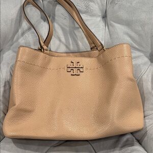Tory Burch Pebbled Leather Tote in Beige
